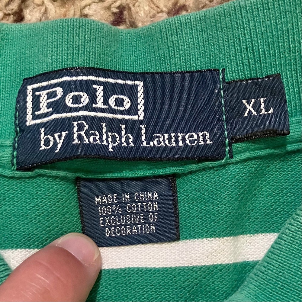 Vintage‎ Polo Ralph Lauren Polo Shirt Mens XL Green White Stripe Classic Cotton - Picture 6 of 9